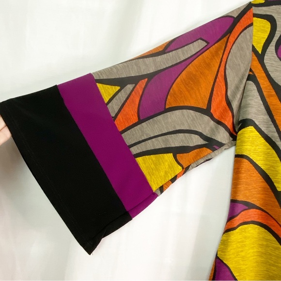 Coco Bianco Psychedelic Abstract Pattern Orange Purple Black Bell Sleeve Top Sm - Picture 2 of 4